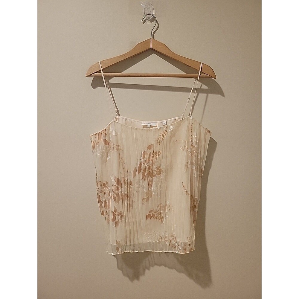 Vince Top Burnout Camisole In Peach Cream Pleated Coquette Modern Floral L - Picture 2 of 7